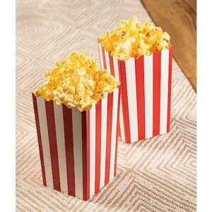 100 Pack Paper Popcorn Boxes for Movie Night and Birthday Party Supplies, Red & White, 5.5 in