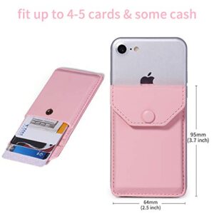 Adhesive Phone Wallet & RFID Blocking Sleeve, YUNCE Cell Phone slim Leather Wallet, Pink Stick On Card holder Universally fits most Cell Phones &Cases, Credit Card Holder Pocket Wallet for Women Girls