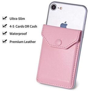 Adhesive Phone Wallet & RFID Blocking Sleeve, YUNCE Cell Phone slim Leather Wallet, Pink Stick On Card holder Universally fits most Cell Phones &Cases, Credit Card Holder Pocket Wallet for Women Girls