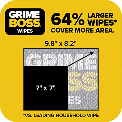 Grime Boss Heavy Duty Wipes (2 X 60Ct) Wet Wipes Used for Hands, Equipment, Tools, Garden, Automotive Easily Removes Oil, Grease, Paint and Dirt