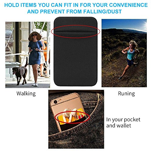 Cell Phone Wallet Pocket, 3 Packs Self Adhesive Stick on Wallet (for Credit Card, Business Card & ID Holder) Compatible with iPhone Samsung Galaxy, Android Smartphones (Black)