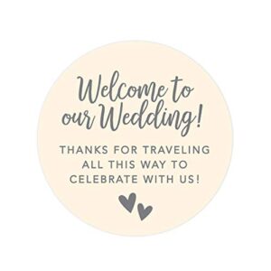 andaz press out of town bags round circle gift labels stickers, welcome to our wedding thanks for traveling to celebrate with us, ivory, 40-pack, for destination oot gable boxes