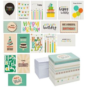 144 Pack Happy Birthday Cards Assortment Bulk Box Set with Envelopes, Blank Inside for Kids, Teens, Workplace (18 Designs, 4 x 6)