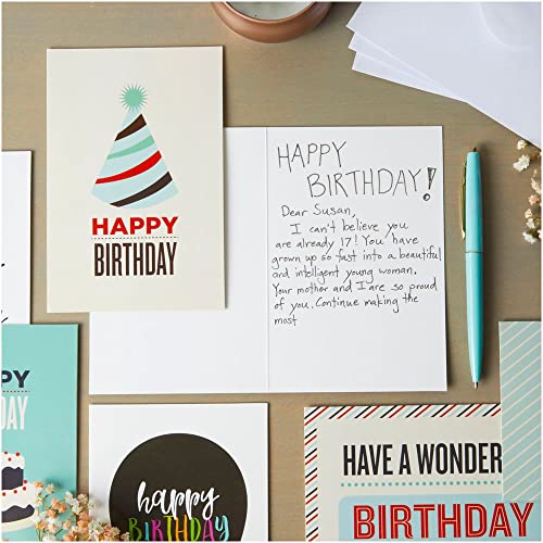 144 Pack Happy Birthday Cards Assortment Bulk Box Set with Envelopes, Blank Inside for Kids, Teens, Workplace (18 Designs, 4 x 6)