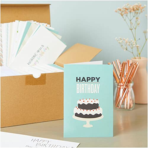 144 Pack Happy Birthday Cards Assortment Bulk Box Set with Envelopes, Blank Inside for Kids, Teens, Workplace (18 Designs, 4 x 6)