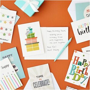 144 Pack Happy Birthday Cards Assortment Bulk Box Set with Envelopes, Blank Inside for Kids, Teens, Workplace (18 Designs, 4 x 6)