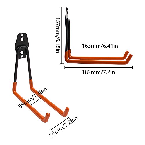 WINSOON Heavy Duty Double Utility Garage Hooks Wall Mount Hook Set Tool Tack Storage (2 x Large U Shape, Orange)