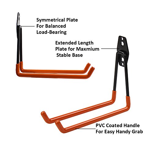 WINSOON Heavy Duty Double Utility Garage Hooks Wall Mount Hook Set Tool Tack Storage (2 x Large U Shape, Orange)