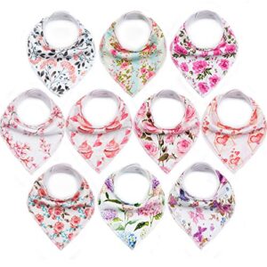 upsimples 10-pack baby bandana bibs baby girl bibs for drooling and teething, super absorbent bibs - blossom set