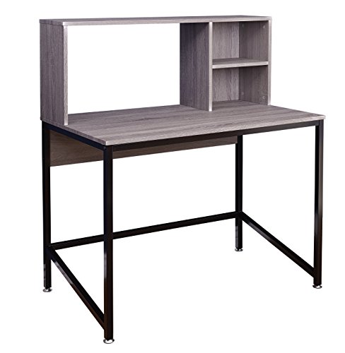 Target Marketing Systems Porter Computer Desks, Modern Writing Desktop with Hutch and 2-Open Shelves, Working Table for Home, Office, Bedroom and Study, 39.4", Gray Finish