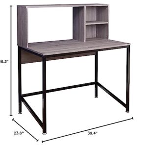 Target Marketing Systems Porter Computer Desks, Modern Writing Desktop with Hutch and 2-Open Shelves, Working Table for Home, Office, Bedroom and Study, 39.4", Gray Finish