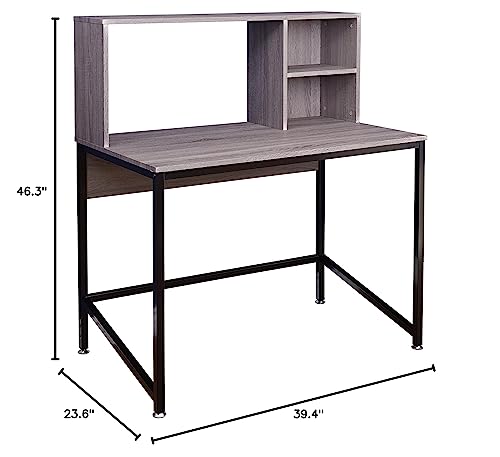 Target Marketing Systems Porter Computer Desks, Modern Writing Desktop with Hutch and 2-Open Shelves, Working Table for Home, Office, Bedroom and Study, 39.4", Gray Finish