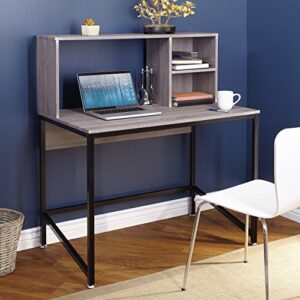 Target Marketing Systems Porter Computer Desks, Modern Writing Desktop with Hutch and 2-Open Shelves, Working Table for Home, Office, Bedroom and Study, 39.4", Gray Finish