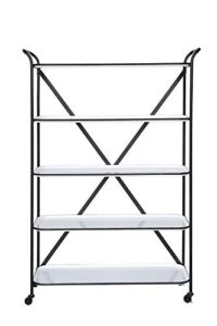 creative co-op 5-tier 66" h tray-style enameled metal unit with locking caster wheels shelves, white