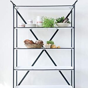 Creative Co-Op 5-Tier 66" H Tray-Style Enameled Metal Unit with Locking Caster Wheels Shelves, White