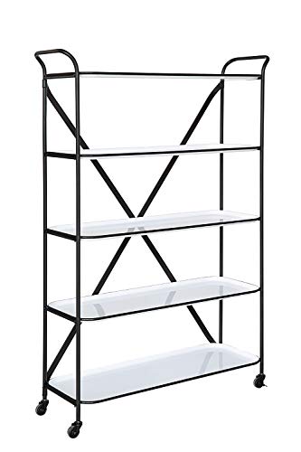 Creative Co-Op 5-Tier 66" H Tray-Style Enameled Metal Unit with Locking Caster Wheels Shelves, White