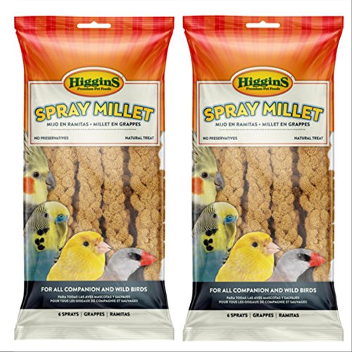 Higgins 2 Pack 6 Count Millet Spray Birds 2 Bags Total, Fun Tasty Bird Treats Bird Snacks