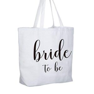 elegantpark bride to be jumbo tote bag wedding bridal shower gifts canvas 100% cotton interior pocket white with black script
