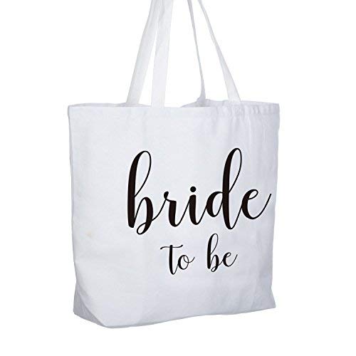 ELEGANTPARK Bride to Be Jumbo Tote Bag Wedding Bridal Shower Gifts Canvas 100% Cotton Interior Pocket White with Black Script