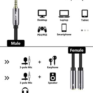 MillSO Headset Adapter CTIA 3.5mm Y Splitter Headphone Jack Splitter Adapter (3.5mm 4 Pole TRRS Male to 2 TRS 3 Pole Female) Compatible for Xbox One, PS4, PC, Tablet, Laptops, phone - 12inch/30CM Gray