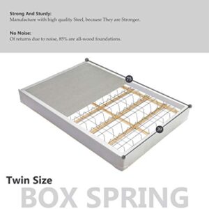 Mattress Solution Fully Assembled Low Profile Metal Traditional Boxspring/Foundation for Mattress, Twin, White/Lt Brown with Mink Borde