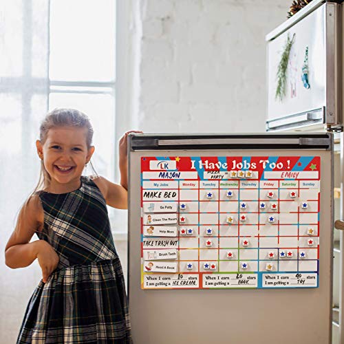 Alomar Kids Chore Chart for Multiple Kids - Magnetic Dry Erase Responsibility Chart for Daily Routine Reward System - Great for 1 or Multiple Children - with Bonus Stars and Chore Ideas! - 16" x 12"