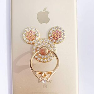 Universal 360 Degree Rotating Finger Ring Stand Holder for Cell Phone or Tablet - Crystal Rhinestone Pink Mouse