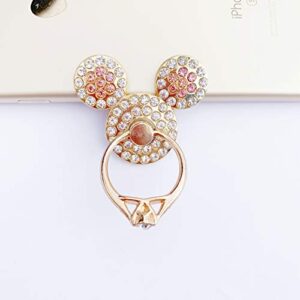 Universal 360 Degree Rotating Finger Ring Stand Holder for Cell Phone or Tablet - Crystal Rhinestone Pink Mouse