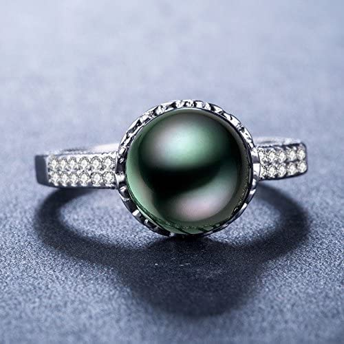 konkanok shop925 Silver Filled Jewelry Round Cut Black Pearl Women Wedding Ring Size 6-10 (9)