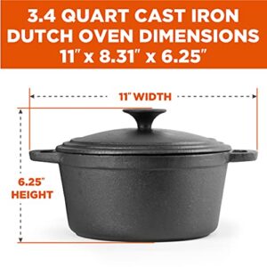 COMMERCIAL CHEF 3.4 Quart Cast Iron Dutch Oven with Dome Lid and Handles