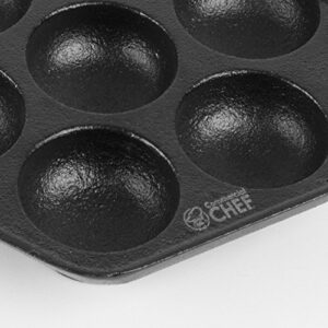Commercial CHEF Cast Iron Danish Aebleskiver Pan, Preseasoned Cast Iron Cookware for Pancake Puffs, Makes 7 Pancake Balls