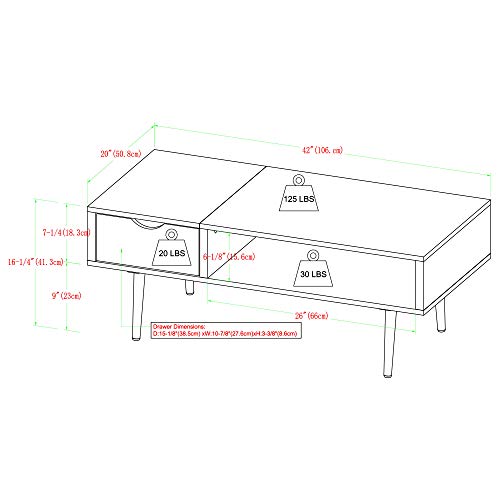 Walker Edison Montclair Mid Century Modern Faux Marble Top 1 Drawer Coffee Table, 42 Inch, Acorn