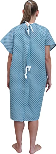 AMU Solutions 12 Pack - Blue Hospital Gown with Back Tie/Hospital Patient Robes with Ties - One Size Fits All Wholesale