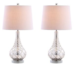 jonathan y jyl1077a-set2 set of 2 table lamps darren 25.5" glass led table lamp contemporary bedside desk nightstand lamp for bedroom living room office college bookcase, mercury silver