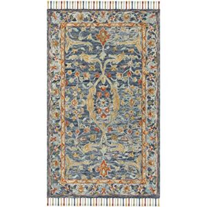 safavieh aspen collection accent rug - 2' x 3', blue & rust, handmade boho braided tassel wool, ideal for high traffic areas in entryway, living room, bedroom (apn116m)