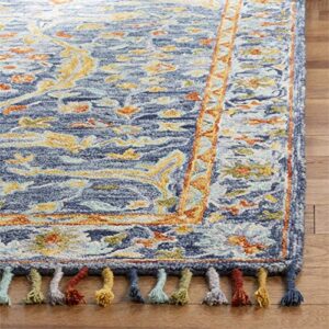 SAFAVIEH Aspen Collection Accent Rug - 2' x 3', Blue & Rust, Handmade Boho Braided Tassel Wool, Ideal for High Traffic Areas in Entryway, Living Room, Bedroom (APN116M)