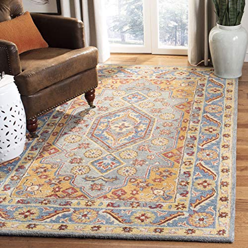 Safavieh Antiquity Collection 8' x 10' Blue/Gold AT504M Handmade Traditional Oriental Premium Wool Area Rug