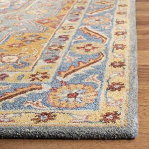 Safavieh Antiquity Collection 8' x 10' Blue/Gold AT504M Handmade Traditional Oriental Premium Wool Area Rug