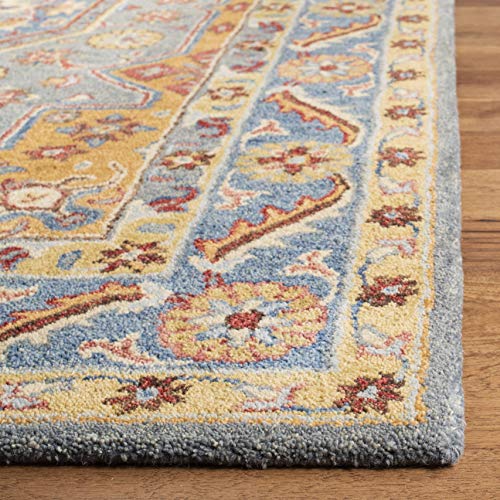 Safavieh Antiquity Collection 8' x 10' Blue/Gold AT504M Handmade Traditional Oriental Premium Wool Area Rug