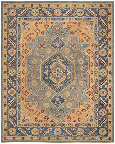 Safavieh Antiquity Collection 8' x 10' Blue/Gold AT504M Handmade Traditional Oriental Premium Wool Area Rug