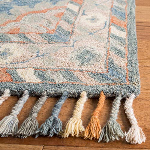 SAFAVIEH Aspen Collection Runner Rug - 2'3" x 9', Blue & Rust, Handmade Boho Braided Tassel Wool, Ideal for High Traffic Areas in Living Room, Bedroom (APN123A)