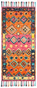 safavieh aspen collection accent rug - 2'3" x 5', orange & fuchsia, handmade boho braided tassel wool, ideal for high traffic areas in entryway, living room, bedroom (apn138a)