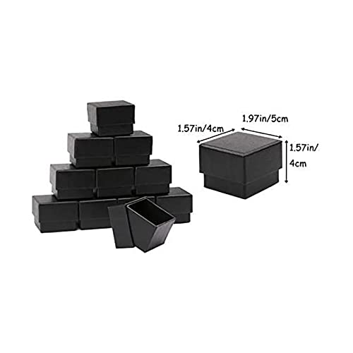 Sdootjewelry Ring Box, 1.97 x 1.97 x 1.57” Kraft Earring Ring Boxes, 50 Pack Square Cardboard Jewelry Gift Boxes Black Small Earring Ring Gift Box with Foam Insert for Wedding Propose Jewelry Packing