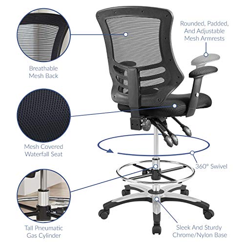 Modway Calibrate Mesh Drafting - Reception Desk Chair - Tall Office Chair in Black