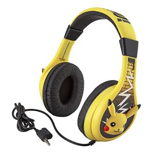pokemon pikachu kids headphones, adjustable headband, stereo sound, 3.5mm jack, wired headphones for kids, tangle-free, volume control, children's headphones on ear for school home, travel