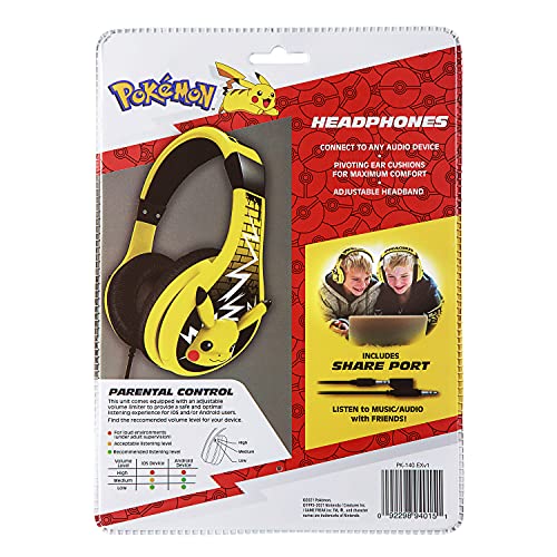 Pokemon Pikachu Kids Headphones, Adjustable Headband, Stereo Sound, 3.5Mm Jack, Wired Headphones for Kids, Tangle-Free, Volume Control, Children's Headphones On Ear for School Home, Travel