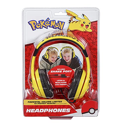 Pokemon Pikachu Kids Headphones, Adjustable Headband, Stereo Sound, 3.5Mm Jack, Wired Headphones for Kids, Tangle-Free, Volume Control, Children's Headphones On Ear for School Home, Travel