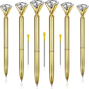 bememo 12 pieces big diamond crystal ballpoint pens and 6 pieces ballpoint pen refills, black ink (gold)
