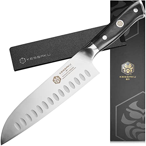 KESSAKU Santoku Knife - 7 inch - Dynasty Series - Razor Sharp Kitchen Knife - Forged ThyssenKrupp German High Carbon Stainless Steel - G10 Garolite Handle with Blade Guard