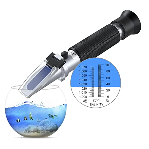 AUTOUTLET Salinity Refractometer Saltwater Aquarium for Seawater, Pool, Tank, Marine, Fishkeeping, 0-100PPT & 1.000-1.070 Salinity Tester with ATC Function Salinity Hydrometer Kit